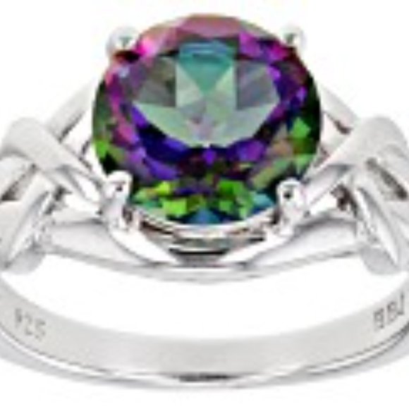 NEW Mystic Fire (R)Green Topaz Rhodium Over Sterling Silver Solitaire Ring - Picture 3 of 7